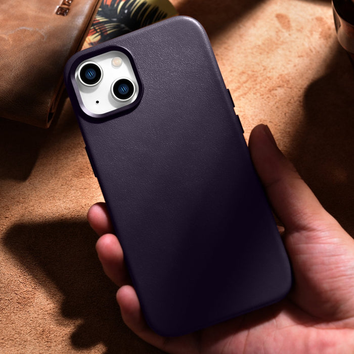 iCarer Case Leather Cover Case for iPhone 14 Plus Dark Purple (MagSafe Compatible)