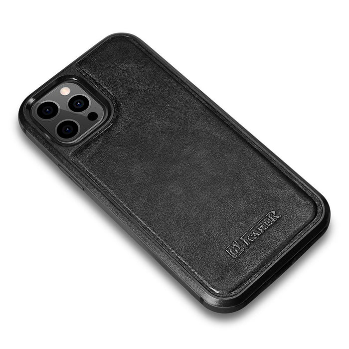 iCarer Leather Oil Wax case covered with natural leather for iPhone 12 Pro Max black (ALI1206-BK)