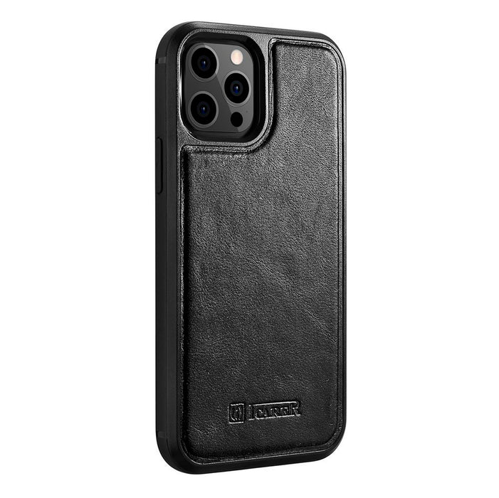 iCarer Leather Oil Wax case covered with natural leather for iPhone 12 Pro Max black (ALI1206-BK)