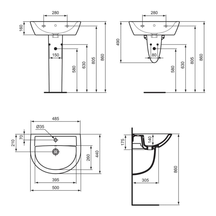 EUROVIT SINK WITH HOLE IS 50x44x17.5 CM