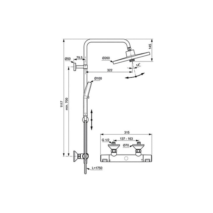 SHOWER SYSTEM WITH THERMOSTAT CERATHERM T 25