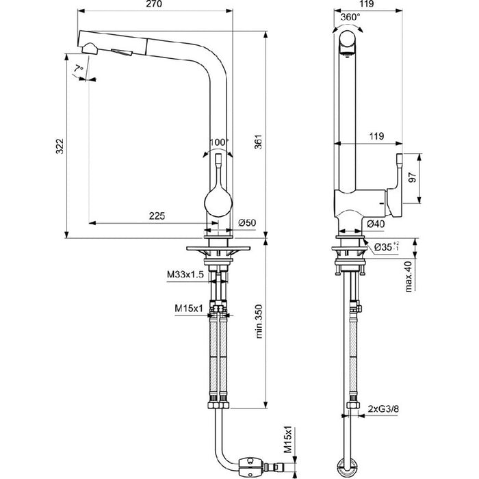 KITCHEN FAUCET WITH PULL-OUT SHOWER IDEALSTANDARD CERALOOK CHROME/BLACK