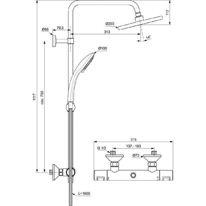 SHOWER SYSTEM THERMOSTAT IDEALSTANDARD T25