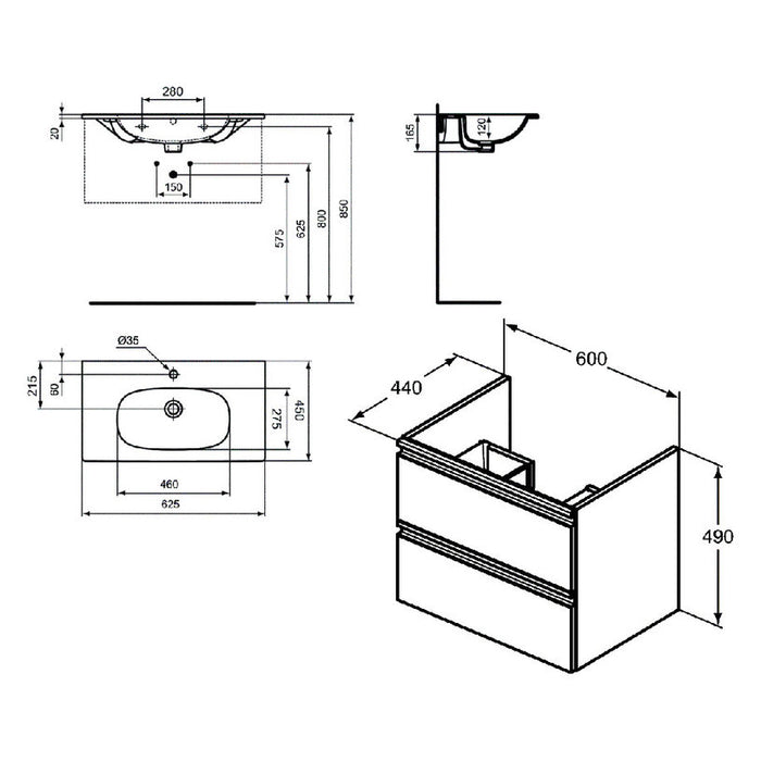BATHROOM CABINET WITH WASHBASIN IDEALSTANDARD TESI