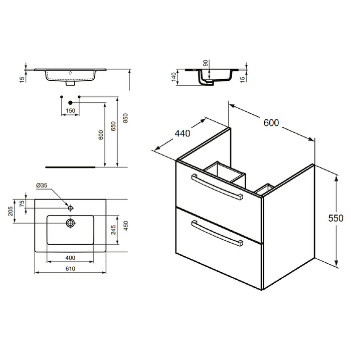 BATHROOM CABINET WITH WASHBASIN IDEALSTANDARD EUROVIT