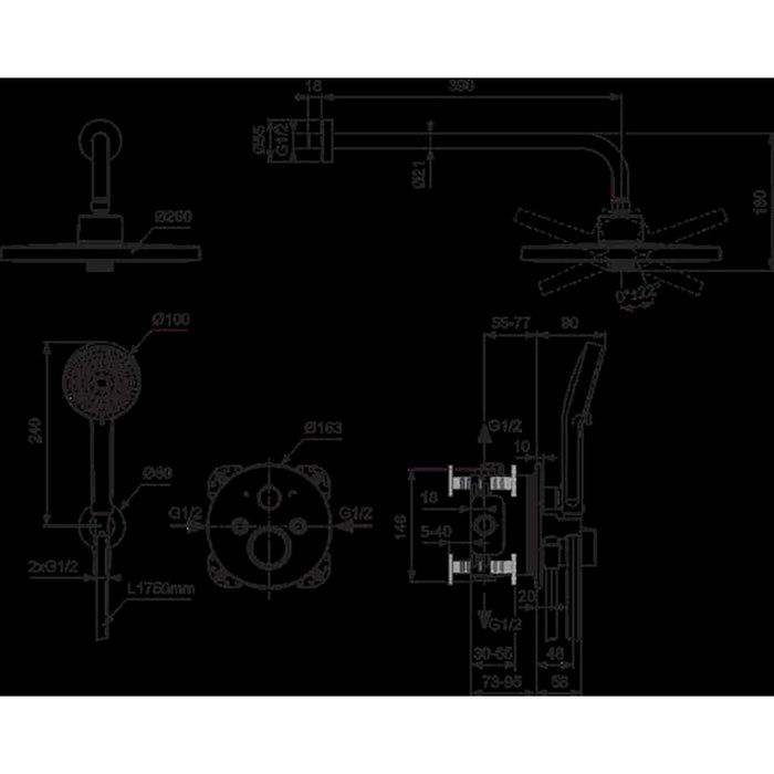 BUILT-IN SHOWER SET IDEALSTANDARD CERATHERM T100