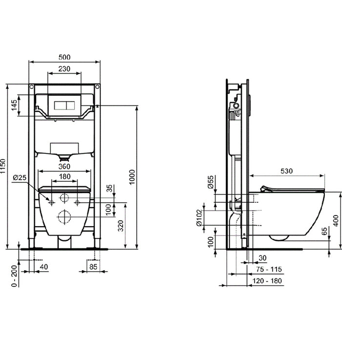 BUILT-IN STRUCTURE SET IDEALSTANDARD PROSYS 120P TESI RIMLESS+