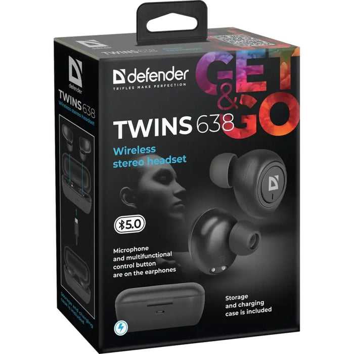 In-ear Bluetooth Headphones Defender Twins 638 Black - Безжични слушалки<<<Електроника Звук<<<Компютри|