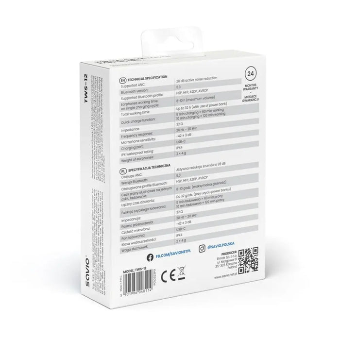 In-ear Bluetooth Headphones Savio TWS-12 Black - Безжични слушалки<<<Електроника Звук<<<Компютри|