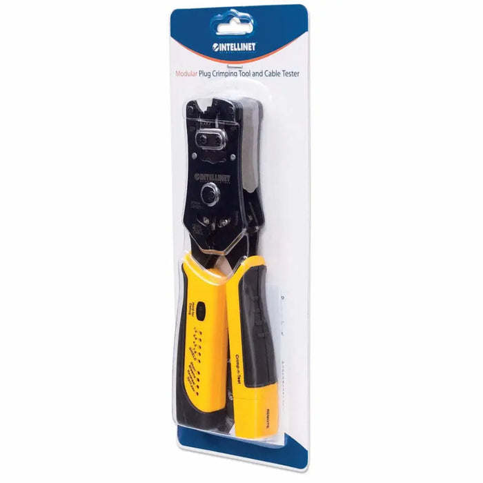 Intellinet Universal Modular Plug Crimping Tool and Cable Tester 2-in-1 Crimper and Cable Tester: Cuts Strips