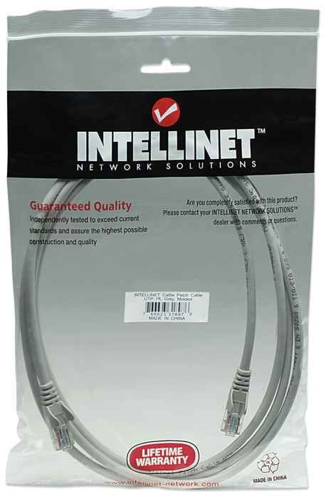 Intellinet Network Patch Cable, Cat5e, 2m, Grey, CCA, U/UTP, PVC, RJ45, Gold Plated Contacts, Snagless, Booted, Lifetime Warranty