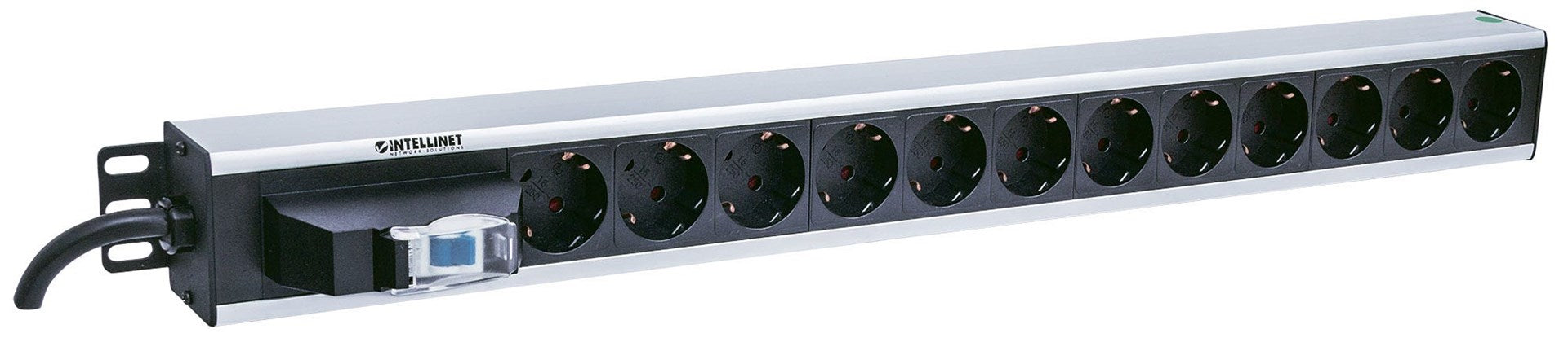 Intellinet Vertical Rackmount 12-Output Power Distribution Unit (PDU), EU CEE 7/3 Outlets, With Single Air Switch, No Surge Protection, Built-in 1.6m Power Cord with EU CEE 7/4 Plug