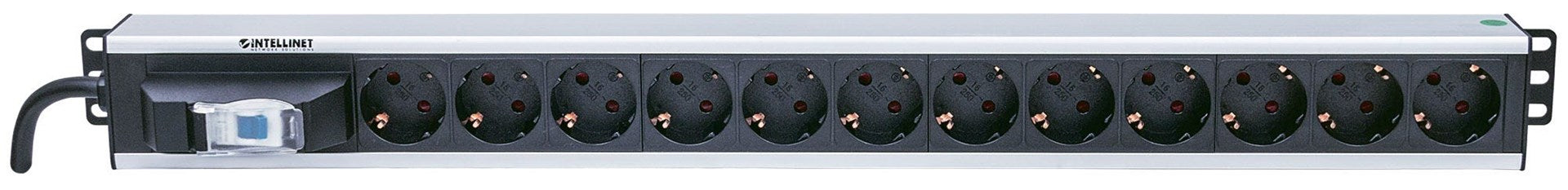 Intellinet Vertical Rackmount 12-Output Power Distribution Unit (PDU), EU CEE 7/3 Outlets, With Single Air Switch, No Surge Protection, Built-in 1.6m Power Cord with EU CEE 7/4 Plug