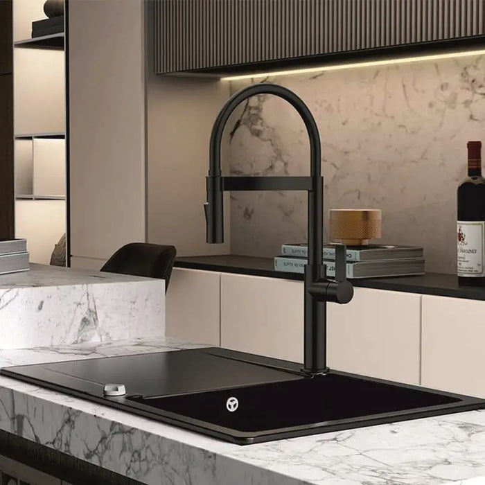 INTER CERAMIC MATT BLACK KITCHEN FAUCET WITH PULL-OUT SHOWER - Смесители за кухня<<<Кухня<<<Praktiker