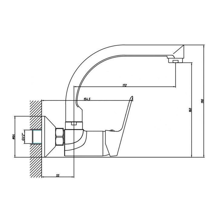 WALL MIXER FOR KITCHEN INTER CERAMIC LINEN U Winch