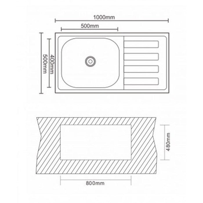 KITCHEN SINK INTER CERAMIC 10050R TEMPICO RIGHT 100X50X24