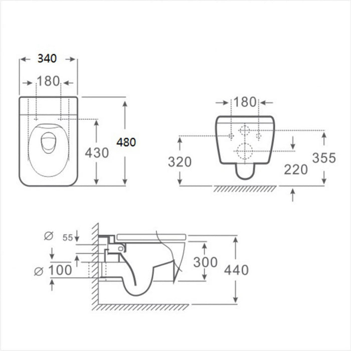 WALL-MOUNTED TOILET SET WITH SEAT INTER CERAMIC 3435W SLIM SEAT