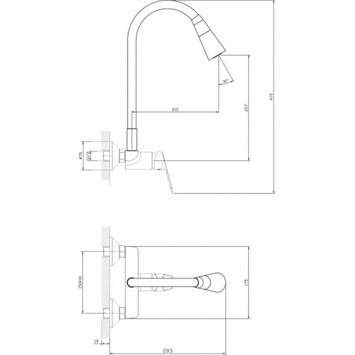 INTER CERAMIC LINNI WALL-MOUNTED KITCHEN FAUCET ALL BLACK MAT