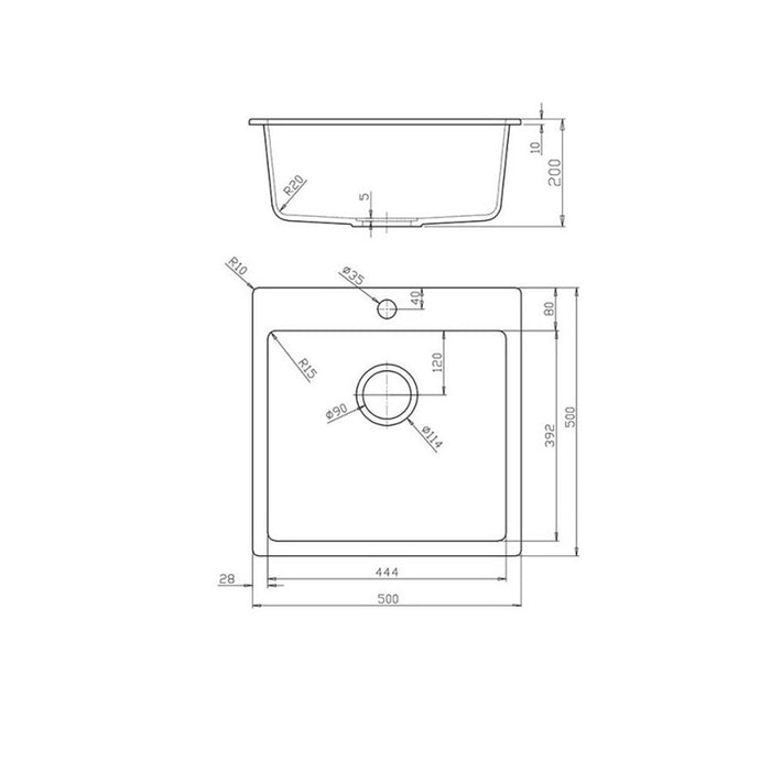 GRANITE KITCHEN SINK 5050 INTER CERAMIC SQUARE 50X50X20 CM BLACK