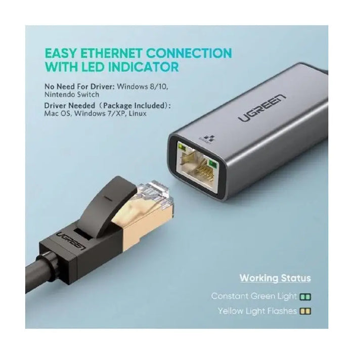 INTERNET ADAPTER USB A/RJ45 CM209 UGREEN - METAL - USB хъбове и адаптери<<<Компютърна периферия<<<AmperelB2B