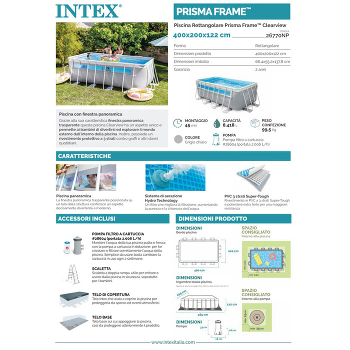POOL 400X200X122CM CLEARVIEW INTEX 26770NP
