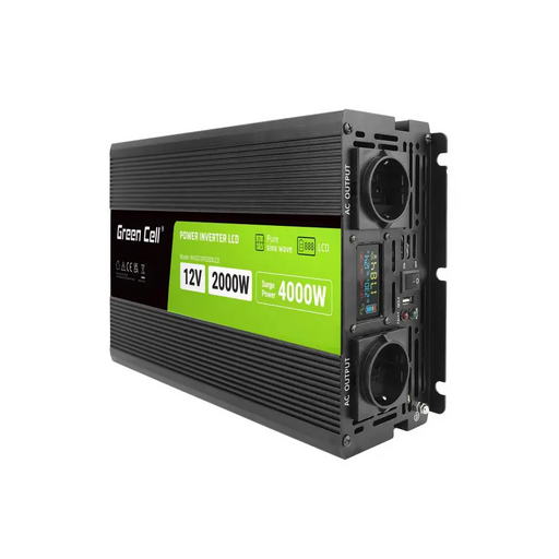 Inverter GREEN CELL 12/220V DC/AC 2000W/4000W INVGCP2000LCD LCD Pure sine wave - Инвертори<<<Непрекъсваеми
