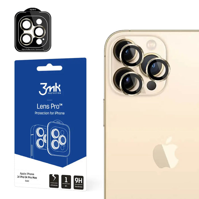 iPhone 14 Pro Max / 14 Pro 9H Camera Glass for 3mk Lens Protection Pro Series Lens - Gold - *Kategoria