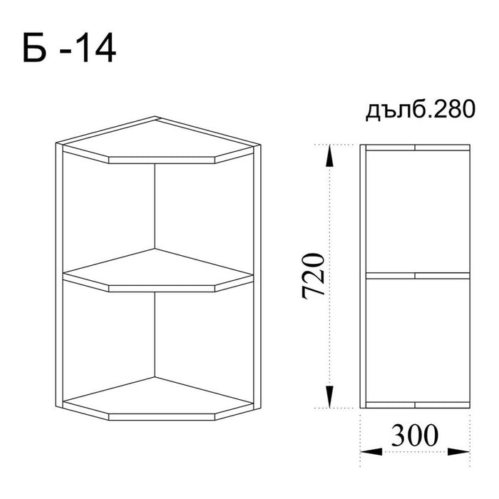 CORNER SHELF TOP ROW IRIM 30X28X72 CM.
