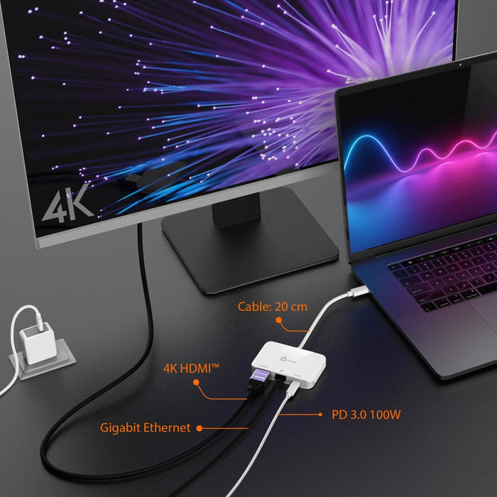 Network Adapter/Hub/ j5create JCA351, Gigabit, 4K HDMI