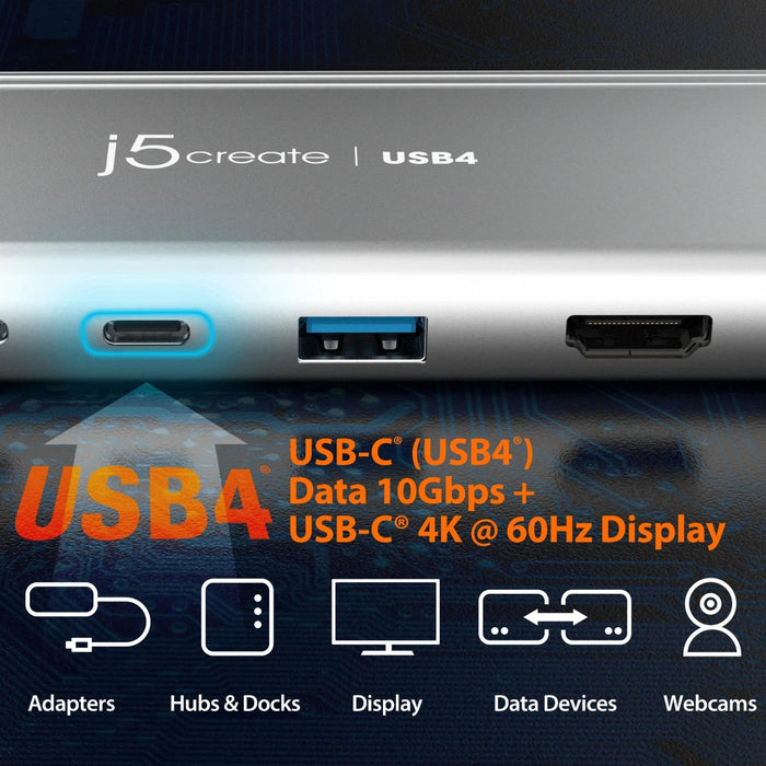 5-port hub j5create JCD401 USB4 Dual 4K Multi-port USB-C, 4K HDMI