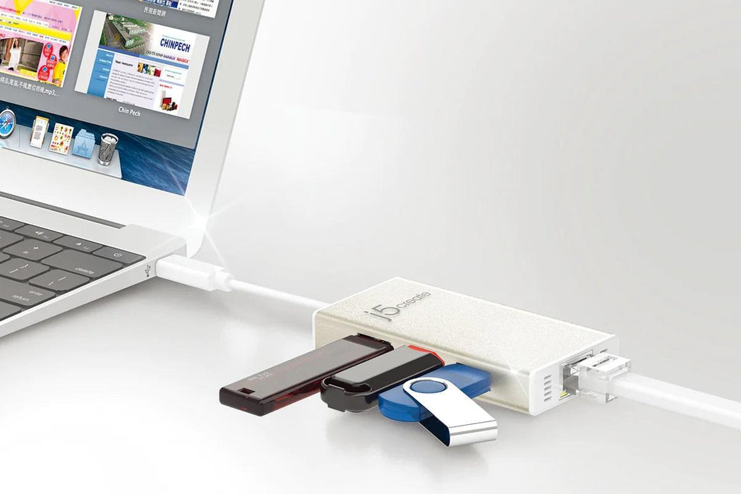 Hub 3-port J5create JCH471, USB-C 3.1, USB-A 3.0, Gigabit Ethernet