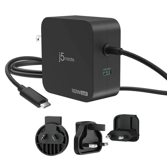 j5create JUP25102V Charger 220V- GaN 102W USB-C 2 ports- for laptops, tablets, phones