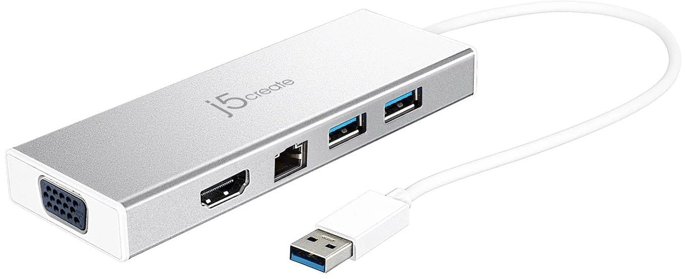 6-port hub j5create Mini Dock JUD380, USB 3.0, Gigabit Ethernet, HDMI, VGA, USB-B, White