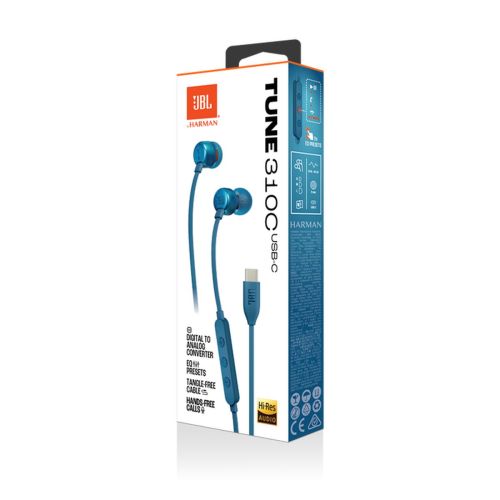 JBL Tune 310C Pure Bass In-Ear Headphones, (Type-C), Blue EU