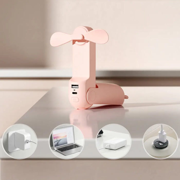 Jisulife Handheld Fan Life8 Portable USB Fan with Power Bank Function 2000mAh and Flashlight - Pink - Household
