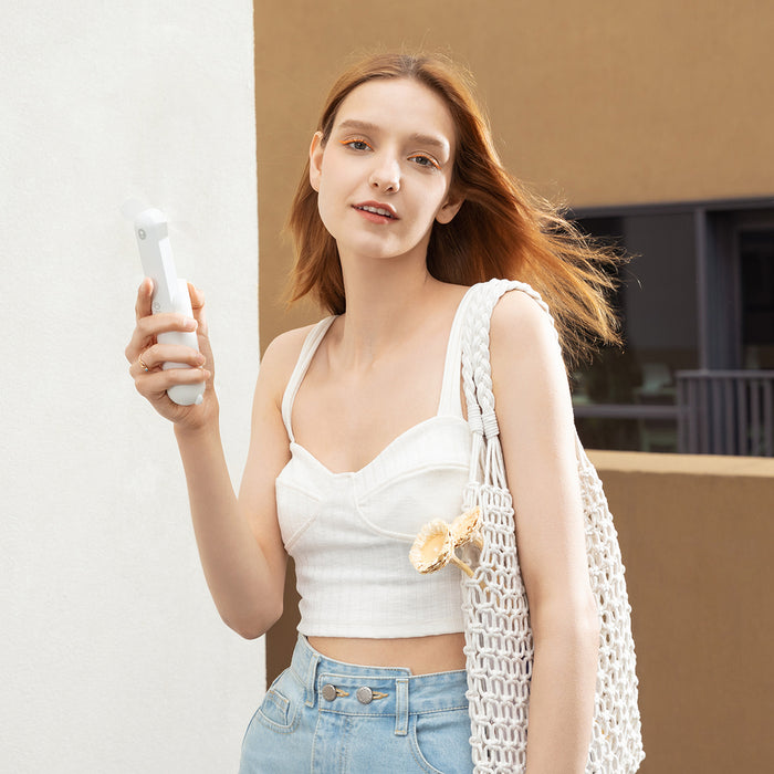 Jisulife Handheld Fan Life8 Mini Portable USB Fan with 2000mAh Power Bank and Flashlight - White