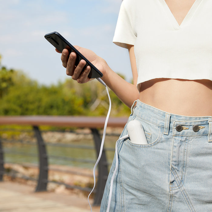 Jisulife Handheld Fan Life8 Mini Portable USB Fan with 2000mAh Power Bank and Flashlight - White