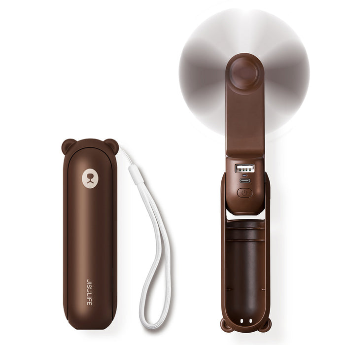 Jisulife Handheld Fan Life8 Portable USB Fan with Power Bank Function 2000mAh and Flashlight - Brown