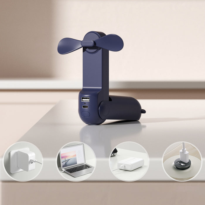 Jisulife Handheld Fan Life8 Mini Portable USB Fan with Power Bank Function 2000mAh and Flashlight - Blue