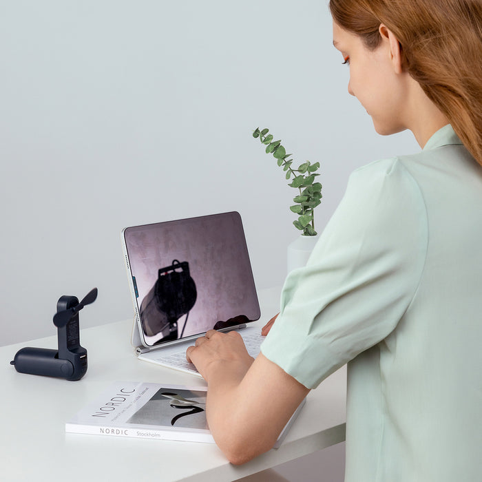 Jisulife Handheld Fan Life8 Mini Portable USB Fan with Power Bank Function 2000mAh and Flashlight - Blue