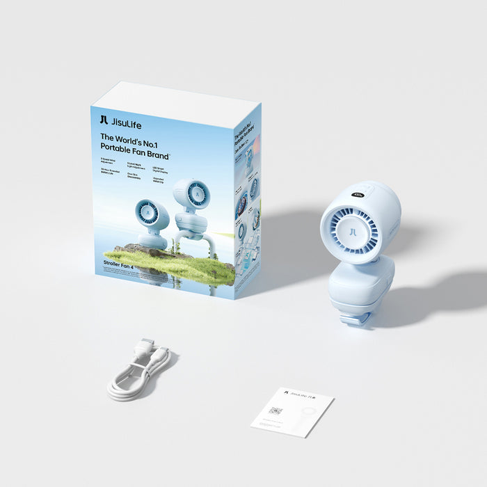 Jisulife Stroller Fan 4 5000mAh Mini Fan for Stroller with Metal Clip - Blue