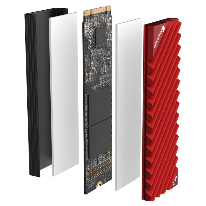 Passive cooler Jonsbo M.2 SSD, ribbed, Red