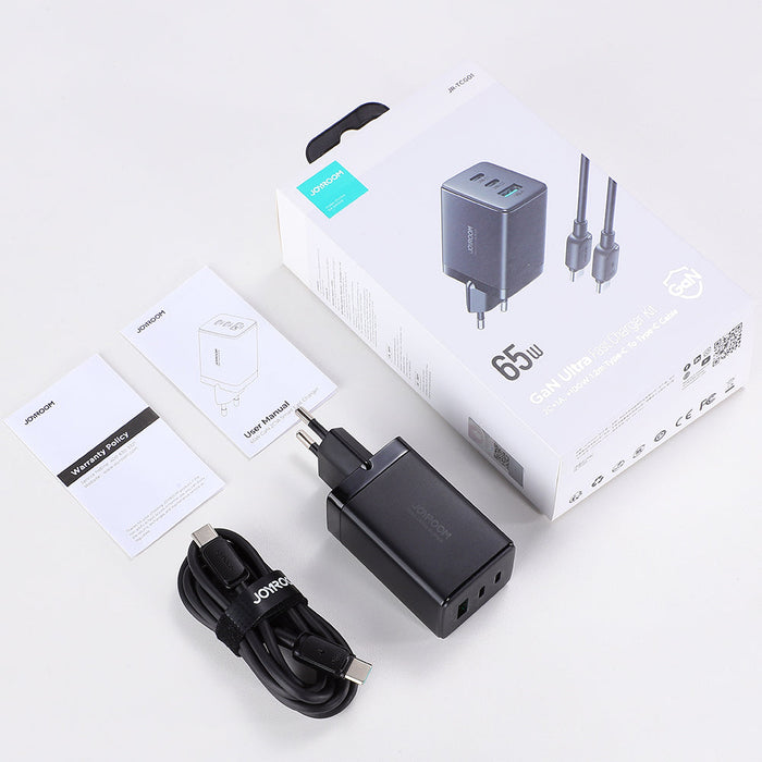 Joyroom fast GaN charger 65W USB-A 2x USB-C black + USB-C - USB-C cable 100W 1.2m (TCG01) - Cell phone USB