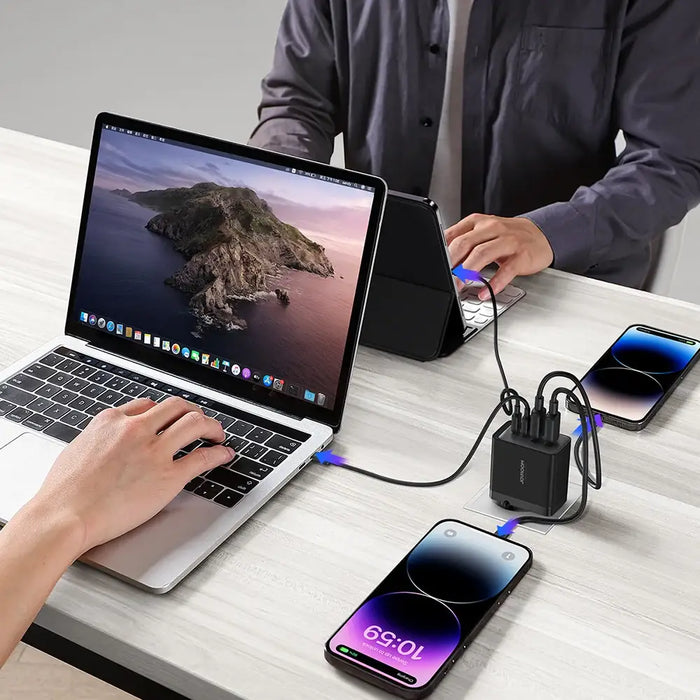 Joyroom GaN charger 67W 4 ports (2x USB 2x USB C) black (TCG02) + USB C - USB C cable 100W 1.2m - Travel