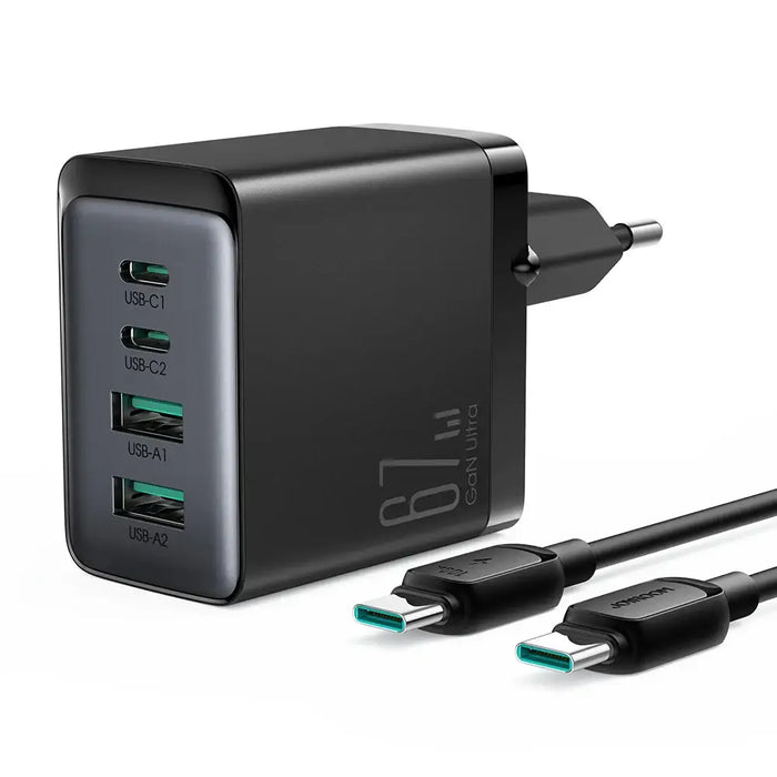 Joyroom GaN charger 67W 4 ports (2x USB 2x USB C) black (TCG02) + USB C - USB C cable 100W 1.2m - Travel