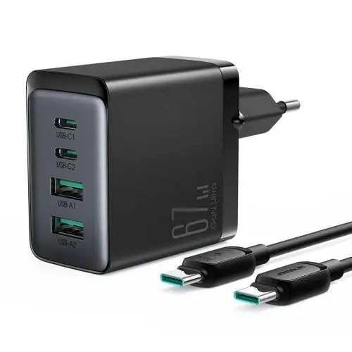 Joyroom GaN charger 67W 4 ports (2x USB 2x USB C) black (TCG02) + USB C - USB C cable 100W 1.2m - Travel