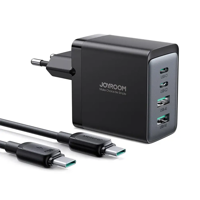 Joyroom GaN charger 67W 4 ports (2x USB 2x USB C) black (TCG02) + USB C - USB C cable 100W 1.2m - Travel