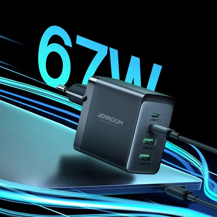 Joyroom GaN charger 67W 4 ports (2x USB 2x USB C) black (TCG02) + USB C - USB C cable 100W 1.2m - Travel