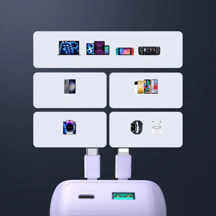 Joyroom JR-PBC06 mini power bank with built-in USB-C / Lightning cables 30W 10000mAh - purple - Powerbanks<<<HurtelXML