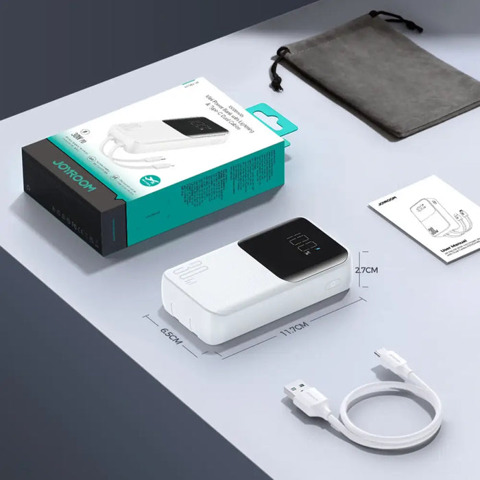 Joyroom JR-PBC07 20000mAh 30W mini power bank with USB-C and Lightning cables - white - Power